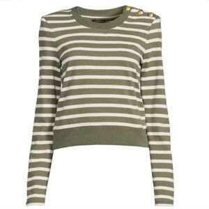 Veronica Beard Green and White Striped Long Sleeve Top